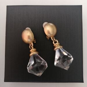 Vintage 1980s Couture Lucite Crystal Shape Runway Statement Goldtone Earrings